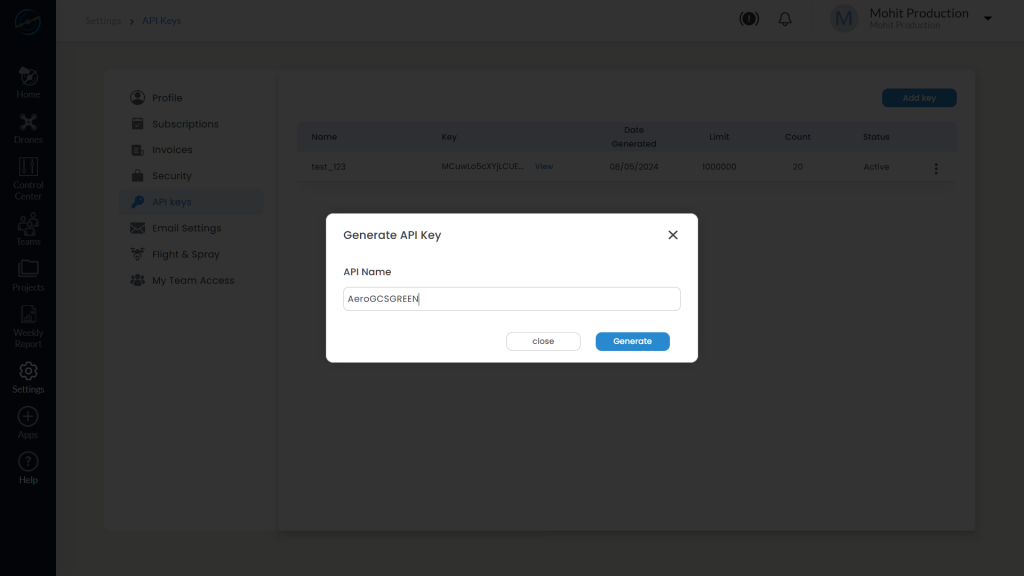 Generate API Key Dialog
