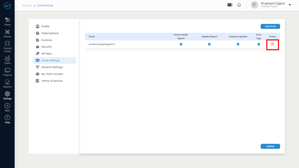 Email Row with Delete